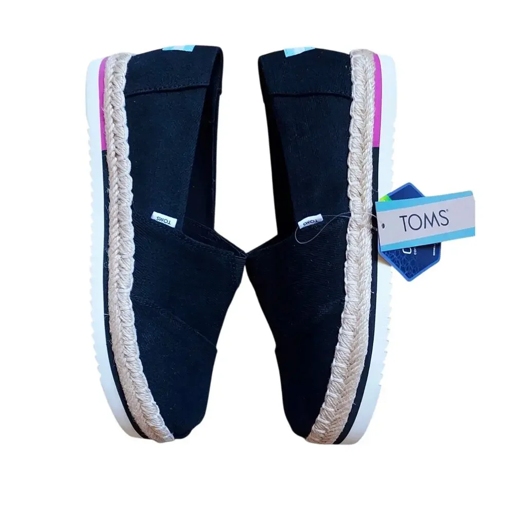 TOMS Women's Alpargata Platform Rope Espadrille Black Heavy Twill Shoes Size 7.5